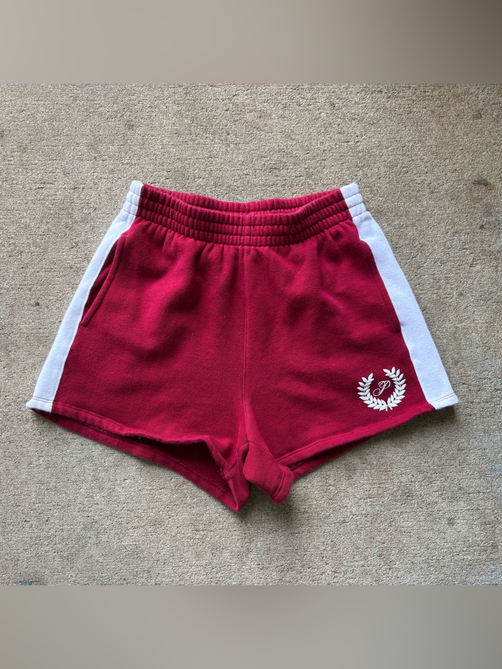 Victoria Secret PINK Ivy Fleece Crimson Athletic Shorts with White Side Panels
